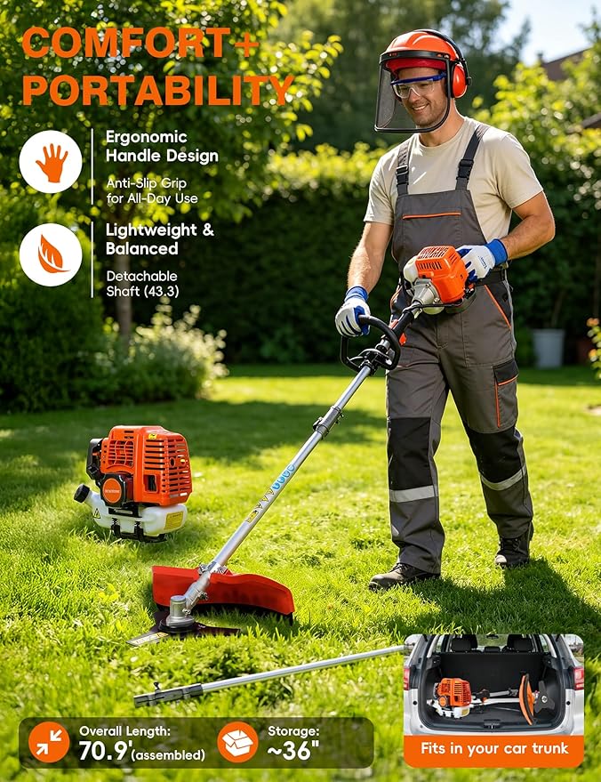 5 in 1 Strong Powerful Full Functioning Gas Weed Eater,Weed Wacker, Hedge Trimmer, 52cc Petrol Trimmer Chainsaw Brush Cutter for Yard Garden