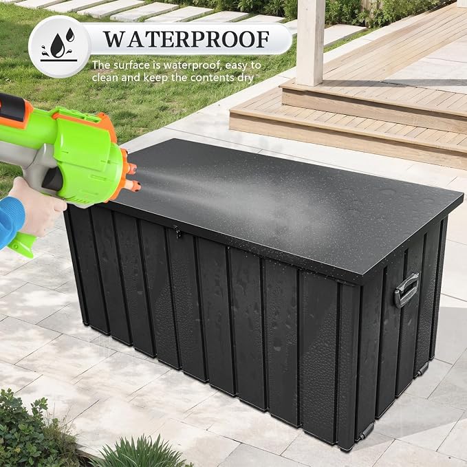 Domi 120 Gallon Deck Box, Metal Outdoor Storage Box with Lock Wheels, Waterproof Outside Storage Box for Patio Cushions