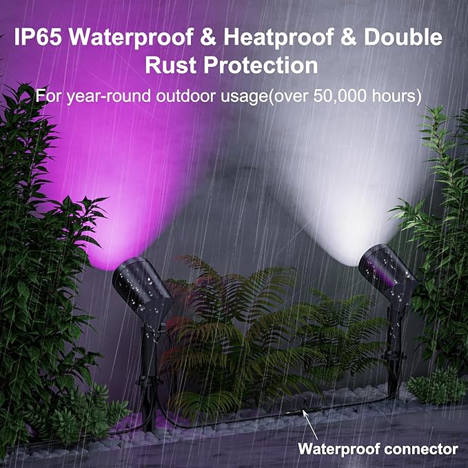 deerdance LED Outdoor Landscape Lighting Low Voltage Landscape Pathway Lights Aluminum Wired Waterproof Outdoor Spotlights Uplight Transformer for Yard House Garden 24W 2400lm (RGB, 4)