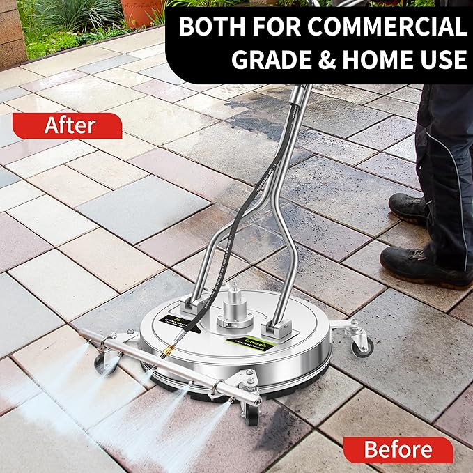 20" Pressure Washer Surface Cleaner Plus with 5 Nozzles Water Broom | Stainless Steel Dual Handle Power Washer Surface Cleaner for Patio Decker Concrete Driveway, 4000 PSI