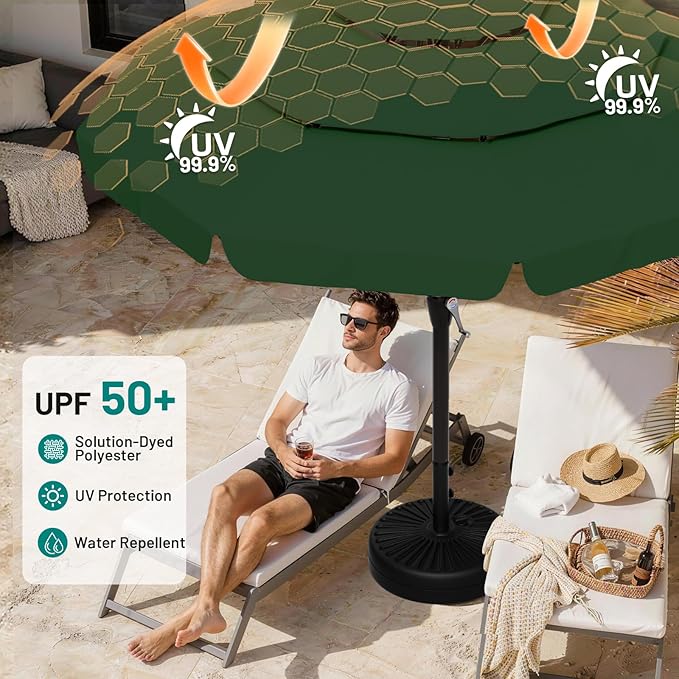 AreShark 12FT 3-Tiers Patio Umbrella with Valance, Outdoor with Crank, Large Outdoor Market Umbrellas Vented with 8 Sturdy Ribs, Patio Table Umbrellas for Garden, Deck, Backyard, Pool, Dark Green