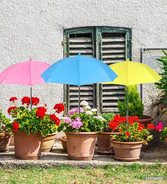 SHEING Plant Umbrellas for Outdoor Plants, 3 Pack 35.4” Extra Wide Canopy, 47.2” Tall Plant Shade Umbrella for Potted Plants, Flowers & Garden Beds, 3 Colors