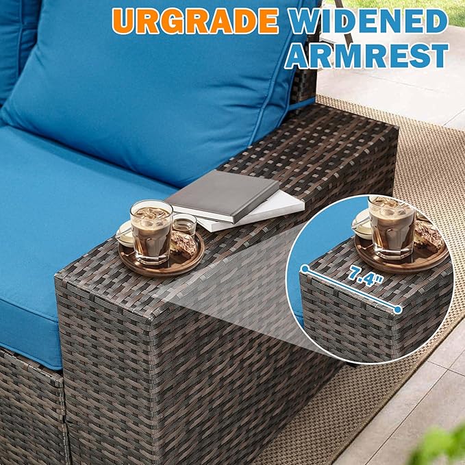 10 Pieces Patio Furniture Set, Wicker PE Rattan Outdoor Sectional with Cushion & Coffee Table, Patio Conversation Sofa for Garden, Backyard, Poolside, Peacock