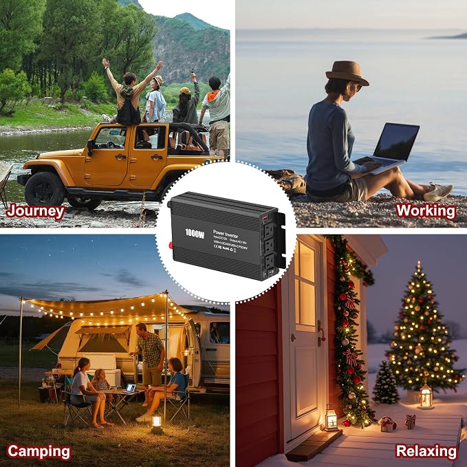 1000W Power Inverter for Vehicles,DC 12V to AC 110V Charger with USB-A Fast 24W&Type-C PD24W and Battery Inverters Cables,Converters for Home,Camping