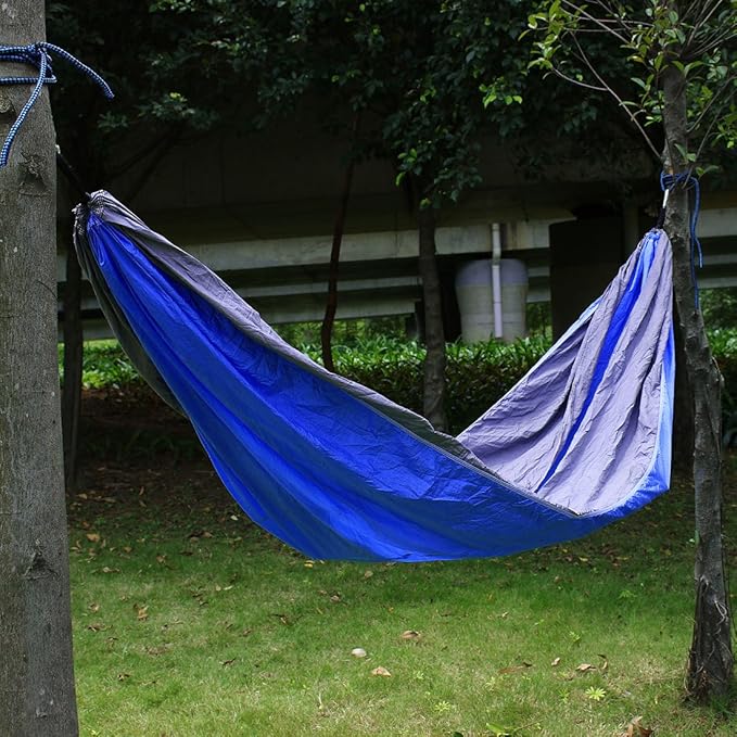 Ruilogod Travel Beach, Yard Household, Courtyard Nylon, Double Nest Swing, Sleeping Bed, Lightweight, Parachute Portable Hanging, Hammock with, Carabiners Sapphire Blue (id: dd3 521 681 02b 59a