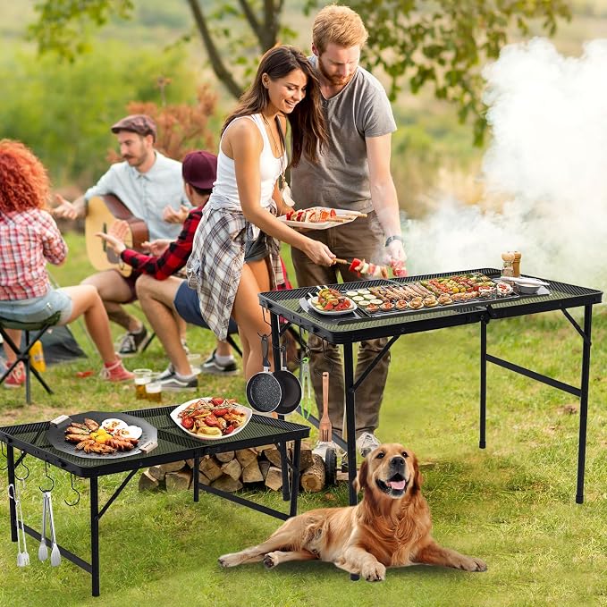 Outdoor Grill Camping Folding Table 3 Ft, Aluminium Picnic Table - Portable, Lightweight, Compact & Height Adjustable Collapsible Patio BBQ Garden Table