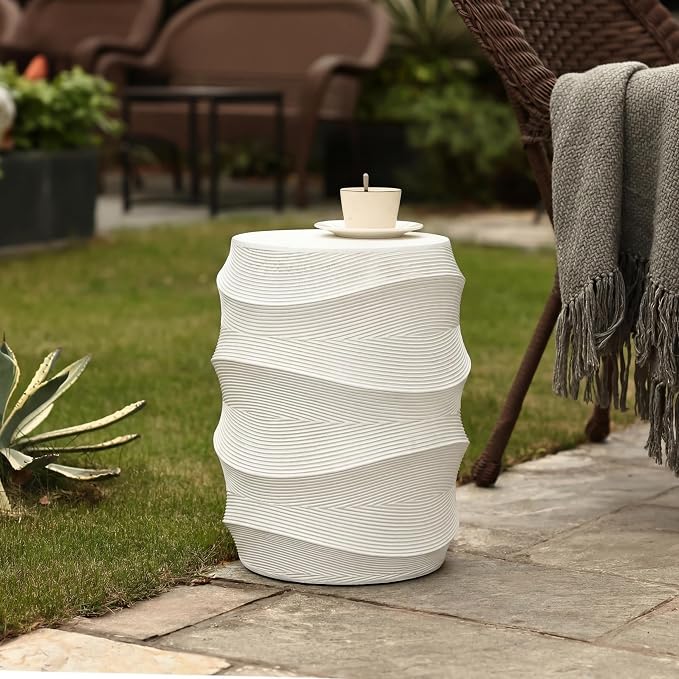 White Outdoor Side Table, Antique-Style MgO
