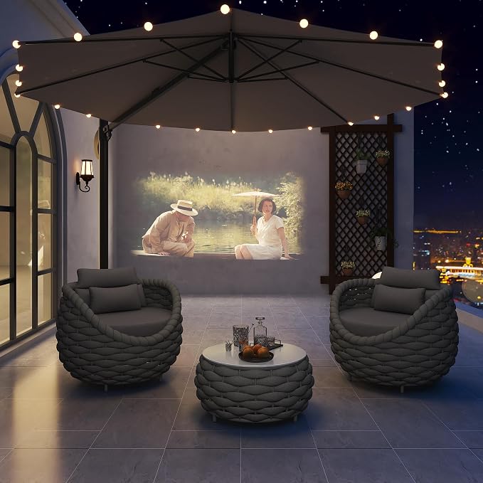 TWT Aluminum Outdoor Patio Furniture Set, 4 Pcs Textilene Armchairs Modern Outdoor Conversation Set Outdoor Single Sofa with Upgrade Cushion and Coffee Table for Balcony, Dark Grey