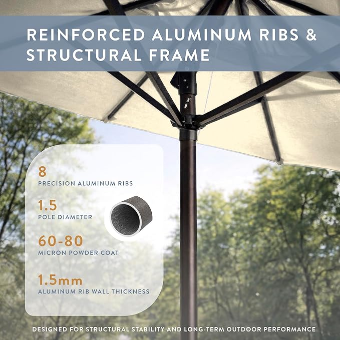 California Umbrella 10-Year Protection 9 Ft Outdoor Patio Umbrella, Pacifica Fade-Resistant Fabric, Auto-Tilt, Heavy Duty Aluminum Frame, 8 Reinforced Ribs for Pool or Deck, Bronze Pole, Canvas
