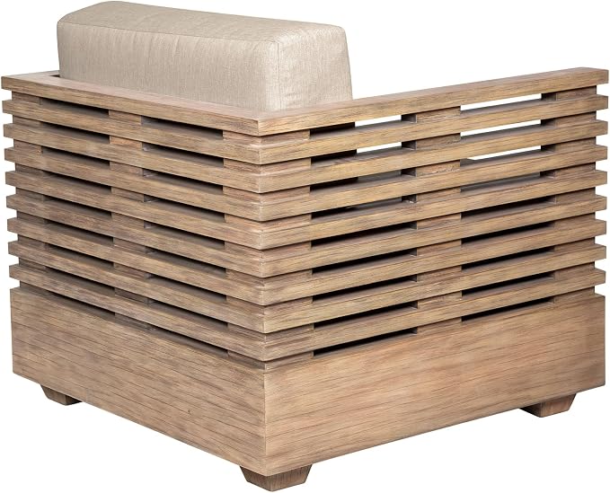 Armen Living Vivid Outdoor Patio 4 Piece Conversation Set in Light Eucalyptus Wood with Taupe Olefin Cushions