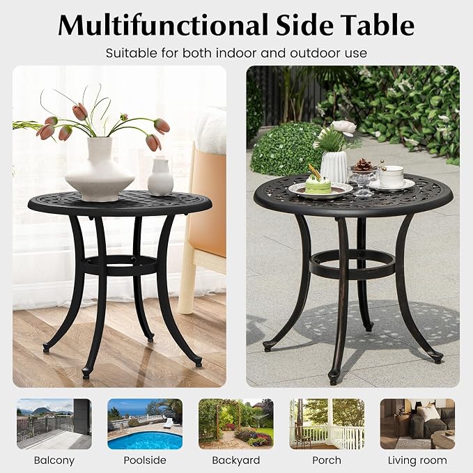 Giantex Patio Bistro Table, 24" Cast Aluminum Round Side Table, Outdoor Coffee Table for Porch, Pool, Backyard, Garden, Balcony
