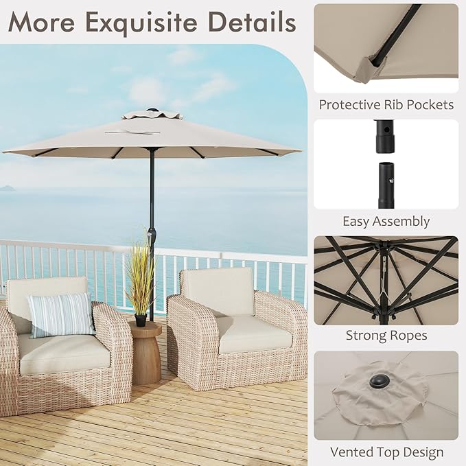 Tangkula 8.5 FT Outdoor Patio Umbrella, Modern Table Umbrella with 8 Heavy Duty Ribs, Vented Top & Crank Handle, Sun-proof Canopy, Market Umbrella for Patio, Garden, Poolside (Beige)