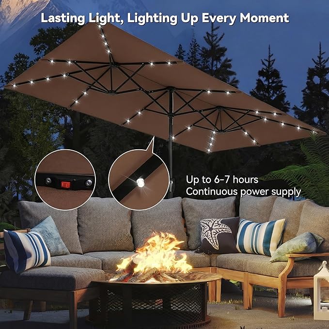 15×15ft Outdoor Patio Umbrella, Double Sided Market Rectangle Umbrella with Crank Handle, Large Sun Shade for Outside Deck, Backyard, Garden
