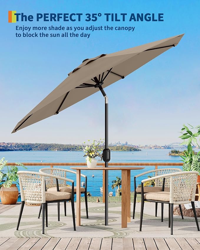TROPOW 9FT Outdoor Patio Umbrella with 99.9% UV Protection Double-Layer Canopy, Strong Iron Frame, Crank Tilt & Detachable Pole for Easy Use, Perfect for Garden, Deck, Pool, Backyard & Patio Table,