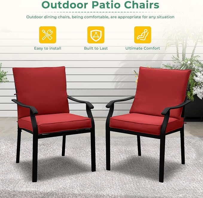 LVUYOYO 7-Piece Outdoor Patio Dining Set, Metal Stackable Chair & Rectangular Table Set, All-Weather Furniture for Backyard, Garden,Balcony,Porch (Red)