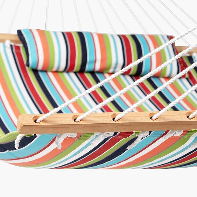 Lazy Daze Hammocks 12 FT Sunbrella Fabric Hammock not Fading with Spreader Bars and Free Pillow Fits for 2 Persons, All Weather and Fade Resistant for Patio Yard, 450 lbs Capacity, Carousel Confetti