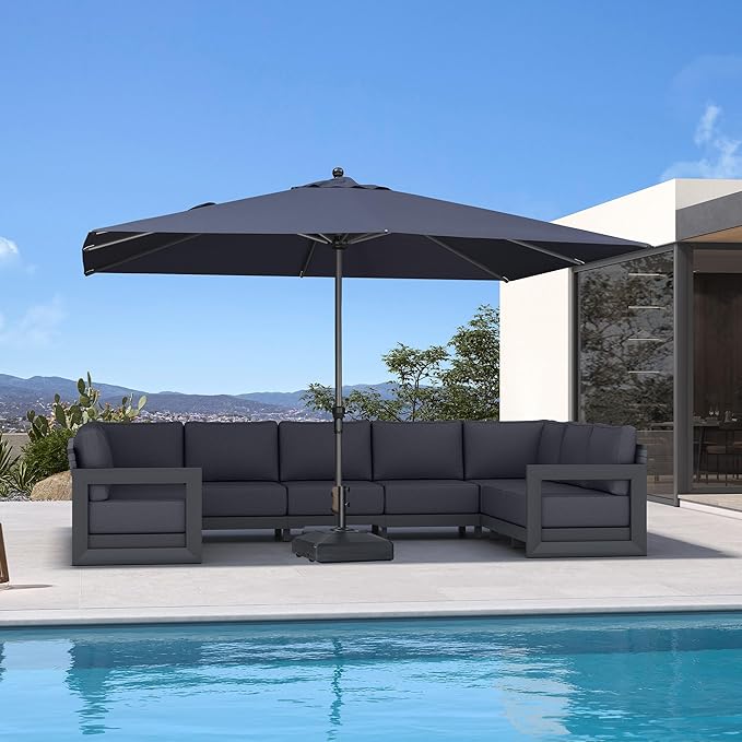PURPLE LEAF 11.5' x 8' Patio Market Umbrella Outdoor Table Sun Umbrellas with Crank 8 Aluminum Sturdy Ribs for Pool Deck Backyard Beach Navy Blue