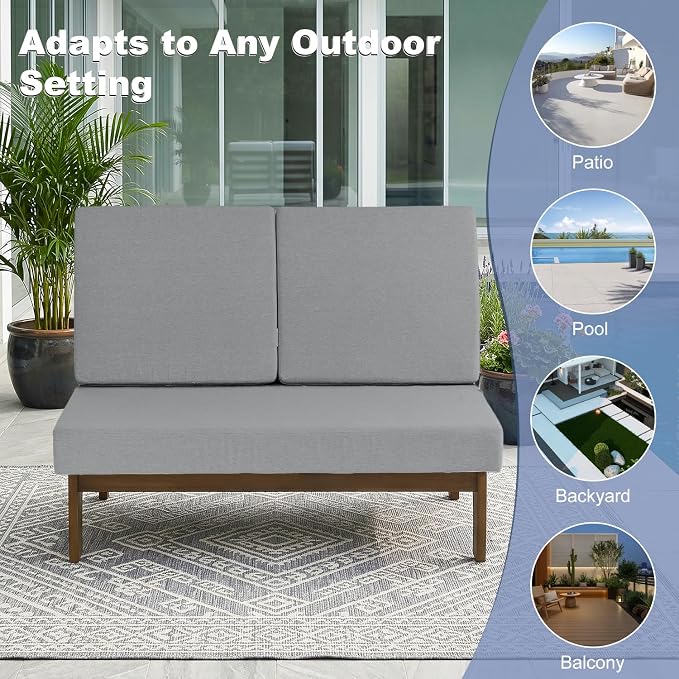 Pia Ricoo 1-Piece Patio Furniture Set, Outdoor Loveseat with 4.5-Inch Thick Cushions, All-Weather Outdoor Sofa for Backyard, Deck, Lawn - Gray (Split Back)
