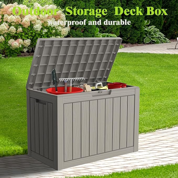 Outdoor Storage Box, 50 Gallon Waterproof Deck Storage Box, Lockable Patio Storage Bins for Package Delivery, Porch, Garden Tool, Cushions, Anti-Theft Weatherproof & UV-Resistant Parcel Drop Box