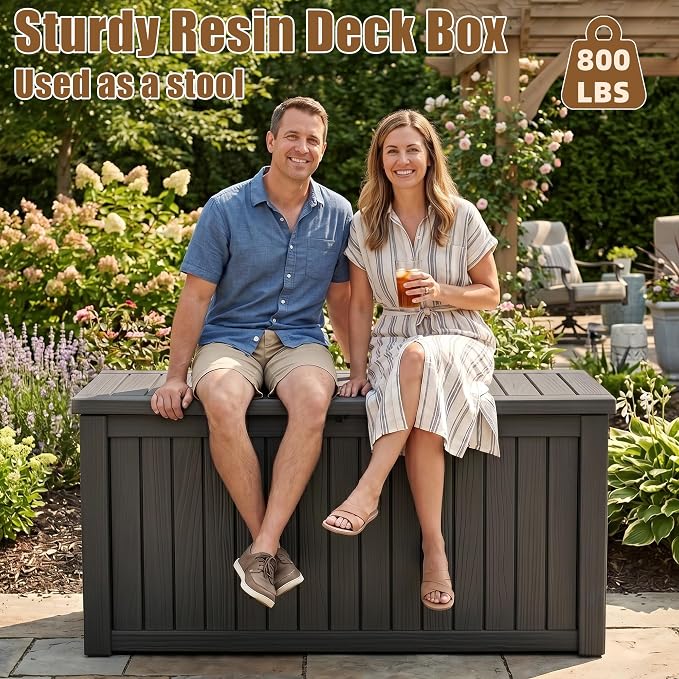 280 Gallon Outdoor Storage Box, Extra Large Resin Deck Box, Waterproof Lockable Storage Container, XXL Storage Bins with Lids for Patio furniture, Garden Tools, Black