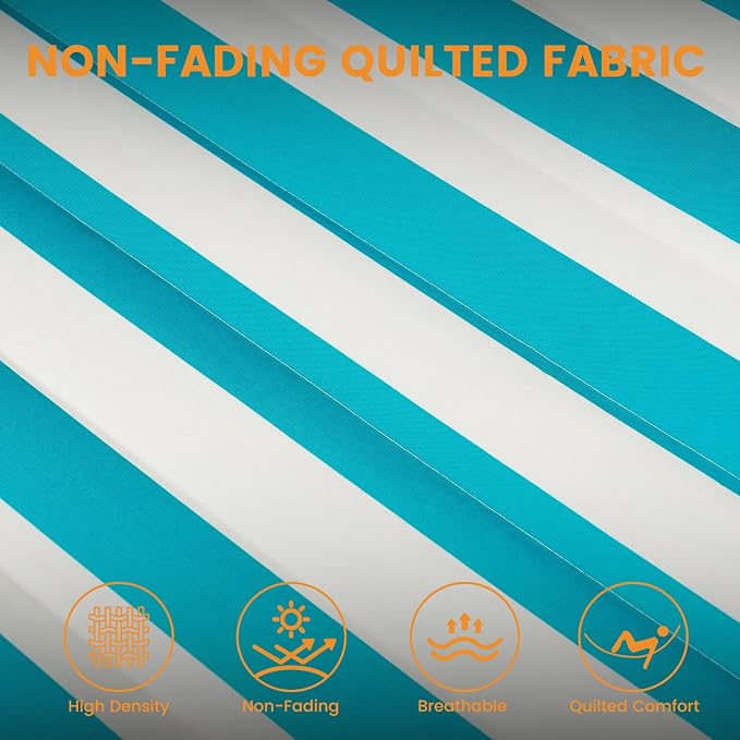 Lazy Daze Hammocks 12FT Quilted Fabric Double Hammock with Spreader Bars and Detachable Pillow, 2 Person Hammock for Outdoor Patio Backyard Poolside, 450 LBS Weight Capacity, Sailor Stripe