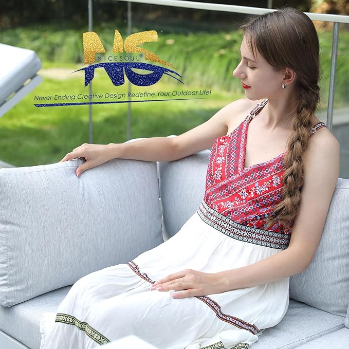 NICESOUL 8 Piece Luxury Aluminum Outdoor Sectional Sofa with Side Table, Large L Shaped Patio Furniture Set, 29" Deep Wide Seating, 500 lbs Heavy Duty Conversation Set for Backyard Garden, Light Gray