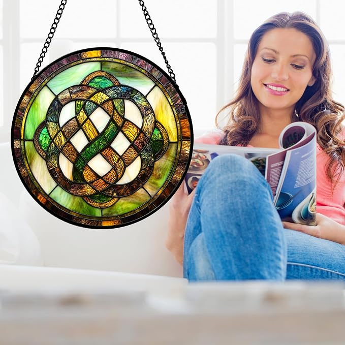 DASTOLL Stained Glass Window Hanging, Tiffany Abstract Totem Sun Catchers Colorful Glass Panel Bless Suncatcher Decor for Birthday for Women, Men, Wife, Aunt, and Mom14.9x14.9 in