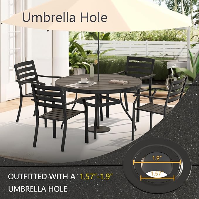 LUMISOL 7-Piece Outdoor Patio Dining Set, 4 Stackable Metal Dining Chairs and 40.6" Round Metal Dining Table, Outdoor Table and Chairs for Lawn Garden Backyard, Black