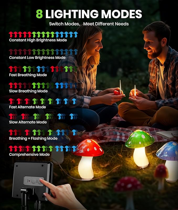 BITPOTT Solar Mushroom Lights Outdoor, 9 Pack 30FT Multicolor 8 Modes Solar Garden Lights, IP65 Waterproof Pathway Light Outdoor Decoration for Party, Garden, Yard, Patio, Lawn Decor (Multicolor)