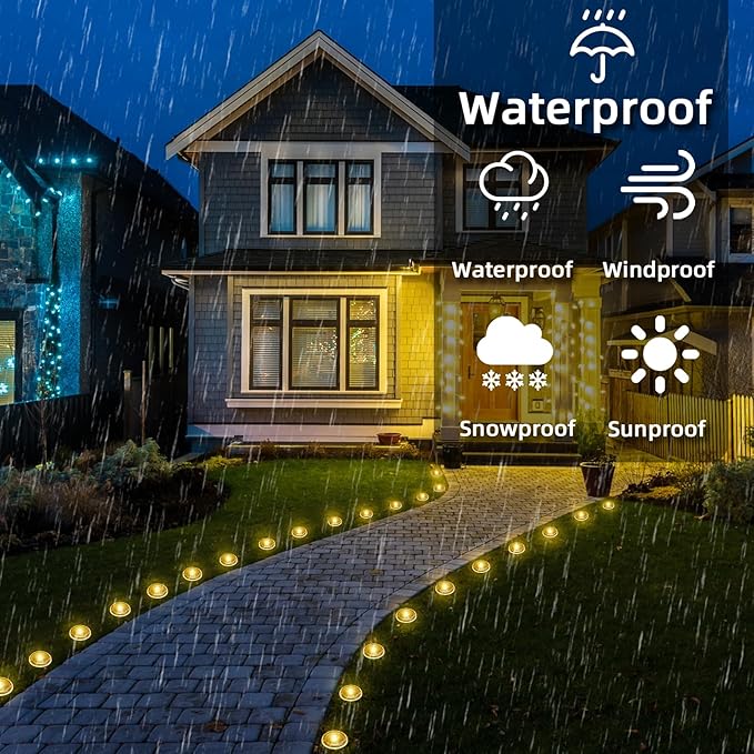 15 LED Solar Ground Lights Outdoor, Waterproof Solar Pathway Lights, LED Landscape Lighting for Garden, Patio, Driveway, Walkway - Warm White