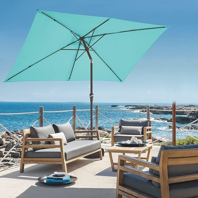 JEAREY 6.5x10 ft Rectangular Patio Umbrellas Outdoor Market Umbrella with Push Button Tilt and Crank, T-Blue
