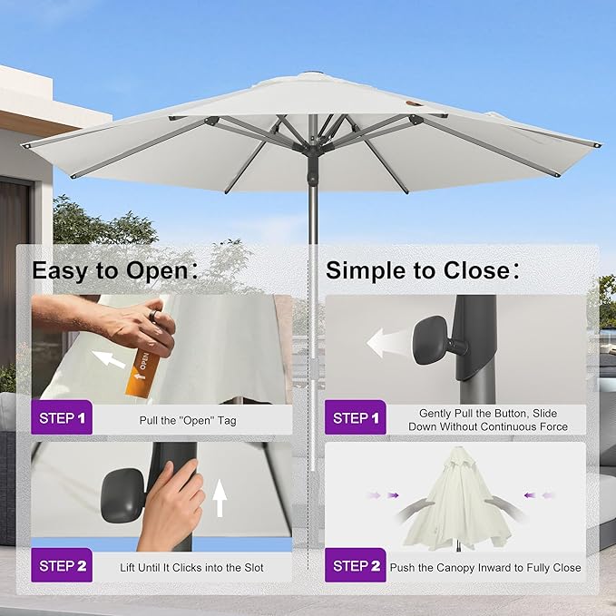 PURPLE LEAF 11.5 FT Commercial Round Patio Umbrella Semi Auto Heavy Duty 1.9" Aluminum Pole Wind Resistant Ribs for Restaurant Cafe Hotel Procurement Business Hospitality Suppliers Poolside Garden White