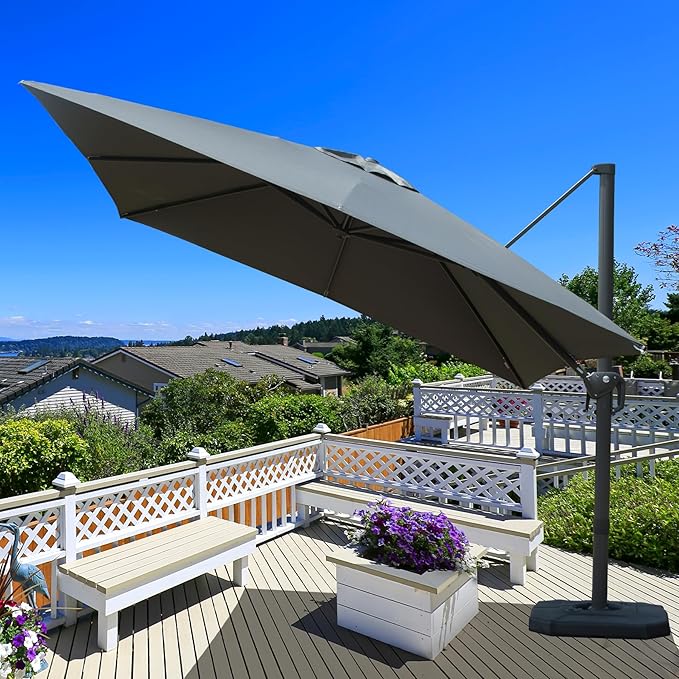 Domi 10’x10’ Cantilever Patio Umbrella, Aluminum Windproof Outdoor Umbrella with 360°Rotation, Square Offset Sun Shade Umbrella for Outside Deck Backyard Garden Pool, Gray