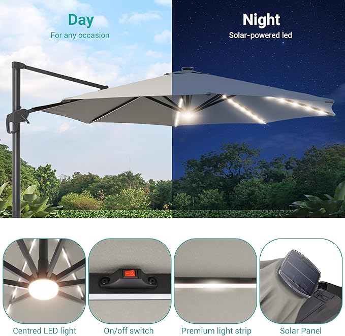 FLAME&SHADE 11 ft Cantilever Offset Patio Umbrella, Large Heavy Duty Outdoor Patio Umbrella Aluminum 360° Rotation Round Outdoor Umbrella for Deck,Pool,Backyard