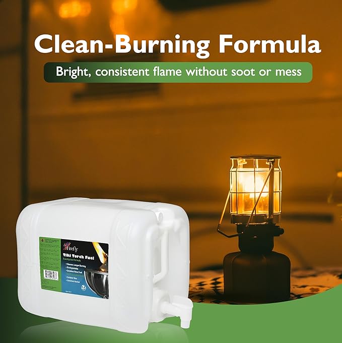 Firefly Fuel Tiki Torch Fuel – Clean-Burning Outdoor Lamp Oil for Tiki Torches and Lanterns. Low Smoke, Eucalyptus Formula, Long-Lasting – Outdoor Patio & Garden Use - 5 Gallons