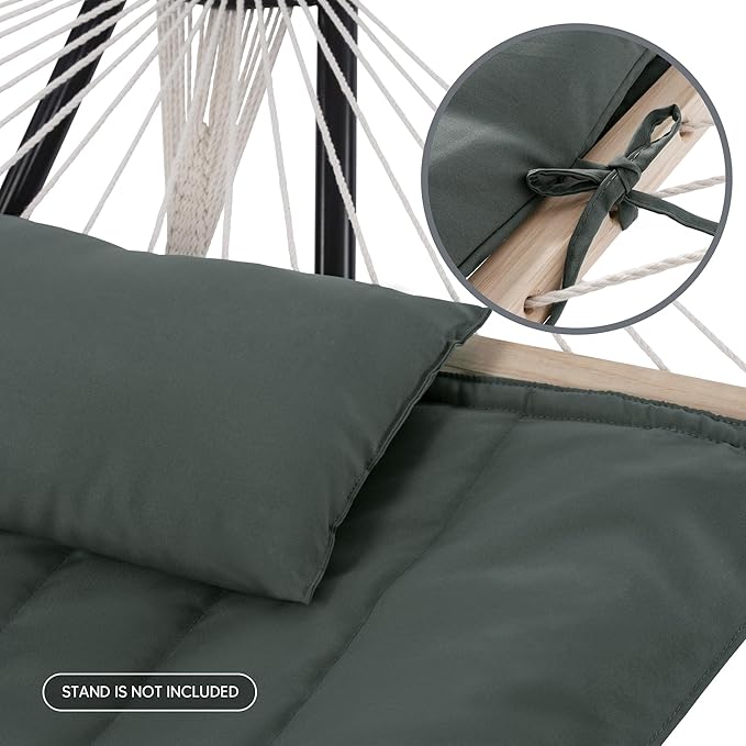 SUNCREAT Portable Double Rope Hammock with Pad, Two Person Tree Hammock for Garden, Backyard, Patio, Poolside, Gray Green
