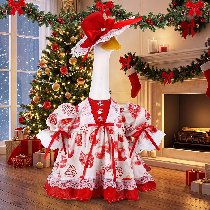 Suzile Christmas Ball Outfit Clothes for 23 Inch High Cement or Plastic Geese Ghost Lawn Porch Goose Clothes Christmas Costume