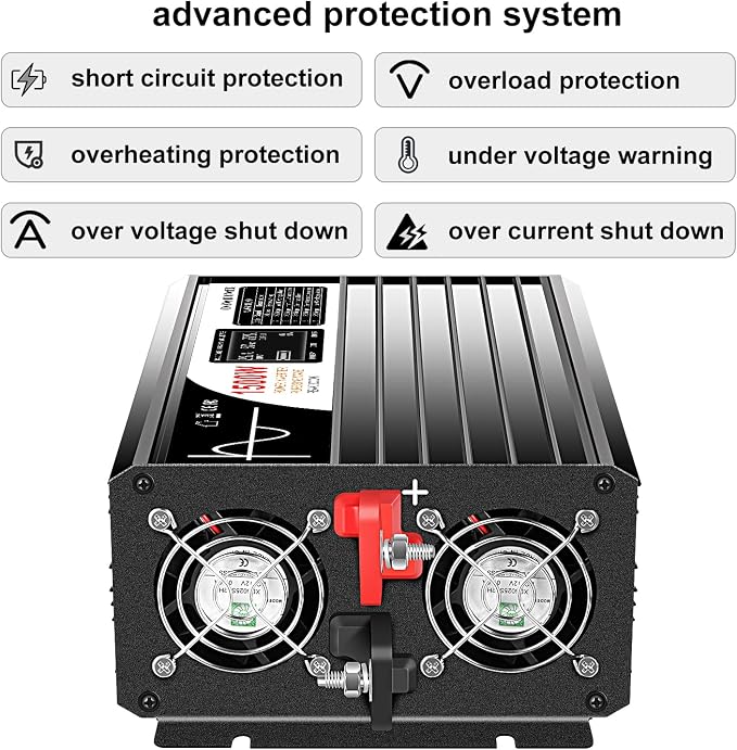 Xijia 1500W Pure Sine Wave Inverter，24V to 120V AC Converter for Home，Solar Systems，Remote and Bluetooth Control for Truck，Camping，with 2 AC Socket，Surge Power 3000W