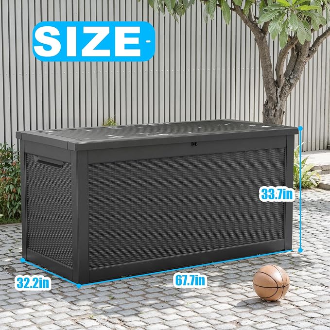 321 Gallon Outdoor Storage Box Lockable Waterproof Deck Box, Weatherproof UV-Resistant Durable Large Patio Storage Container for Patio Cushions, Garden Tool Pool Accessories, Furniture Pillow
