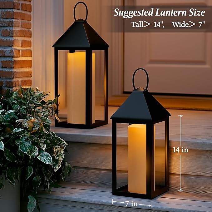 12" x 5" Waterproof Extra Large Outdoor Flameless Candles Battery Operated LED Flickering Pillar Candles with Remote for Indoor Outdoor Lanterns, Long Lasting, Ivory White Large, Set of 2