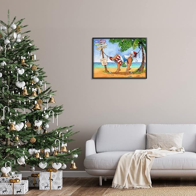 Stupell Industries Tropical Santa Claus Resting Hammock Festive Palm Tree, Design by Steve Vanderbosch