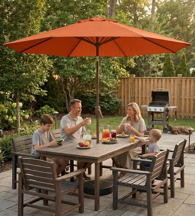10FT Patio Umbrella, Outdoor Umbrella with Push Button Tilt and Crank, 8 Sturdy Ribs, UV Protection & Waterproof Market Umbrella for Pool, Backyard, Beach,Deck (Orange)