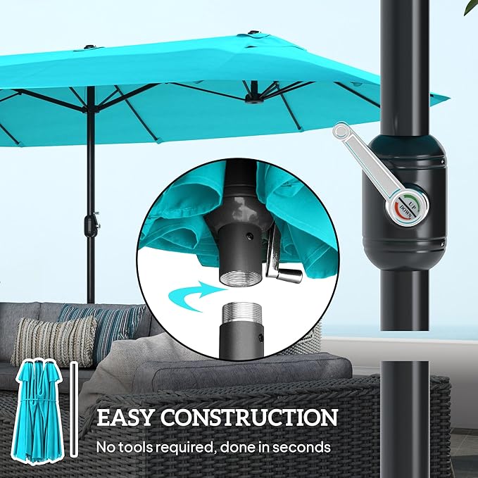 Outsunny Extra Large 15 ft Patio Umbrella, Double-Sided Wide Outdoor Umbrella with Crank Handle and Air Vents for Backyard, Deck, Pool, Market
