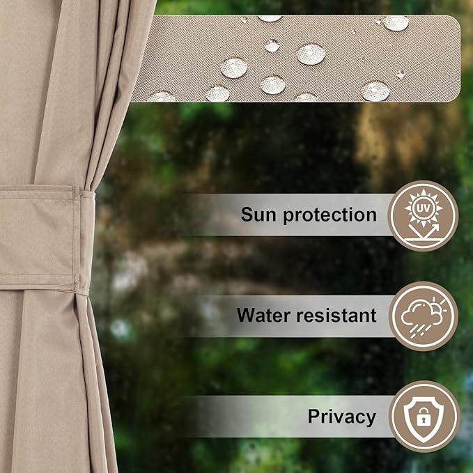 COWVIE 4-Panel 12' x 16' Gazebo Replacement Curtains, Patio Privacy Sidewalls with Double Zipper, Replacement for Outdoor Gazebo Canopy (Curtain Only)