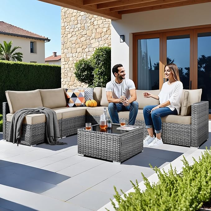 11 Piece Outdoor Patio Furniture Set with 46" Fire Pit Table, Wicker Sectional Conversation Set Whit Swivel Chairs,Modern Outside Sofa for Balcony Backyard(Beige)