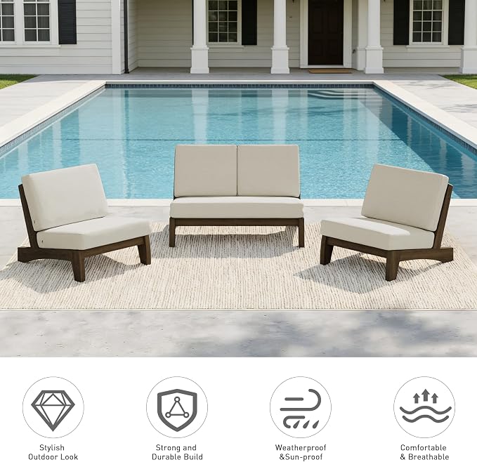 Pia Ricoo 4 Piece Patio Furniture Sets, Outdoor Furniture with 2 Chairs & Coffee Table, Patio Conversation Set for Backyard, Deck, Lawn, Light Camel