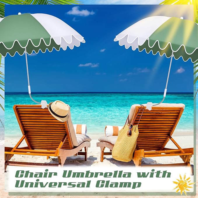 Abbylike 2 Pcs Scalloped Chair Umbrella with Universal Adjustable Clamp 38'' Portable Wheelchair Umbrella UPF 50+ Camping Chair Parasol with Bag for Outdoor Patio Lawn