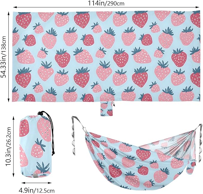 Camping Hammock Outdoor Hammocks for Outside Strawberry Designs Beach Trees Portable Lightweight with Pockets Tree Straps Indoor Small