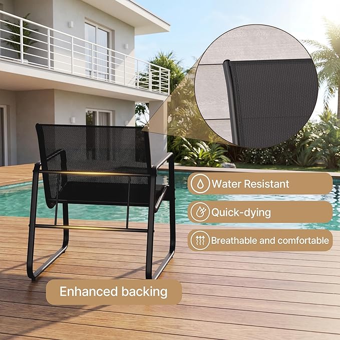 Gizoon Patio Chairs Set of 2, Patio Bistro Set 3PCS, Outdoor Patio Furniture Set with Rust-Resistant Metal Frame, 330LBS Capacity，for Balcony/Lawn/Patio/Pool, RCS Certified Recycled Material, Black