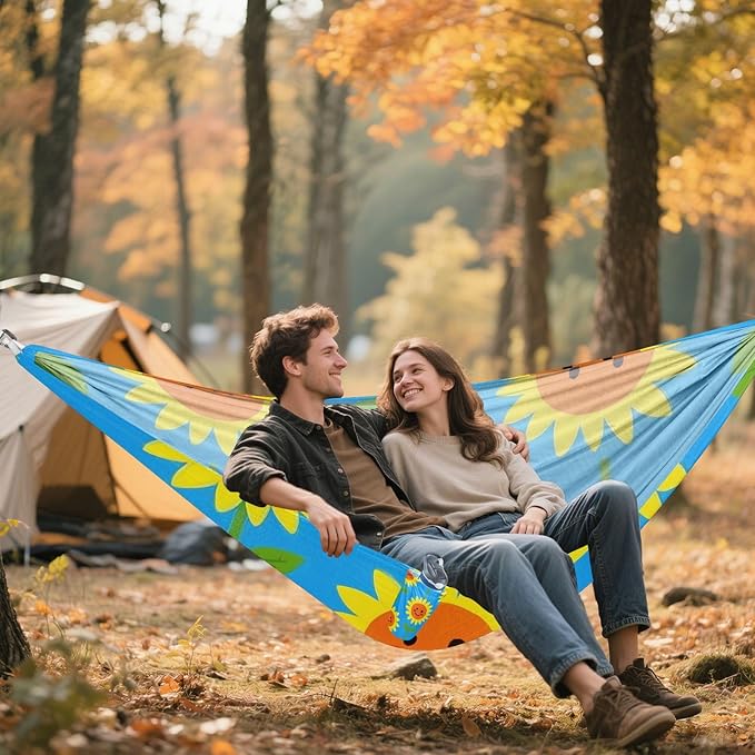 Happy Sunflowers 330lb Capacity Hammocks Fabric Hammock for Patio Backyard Lounge Base amacas para patios con Base de adultos